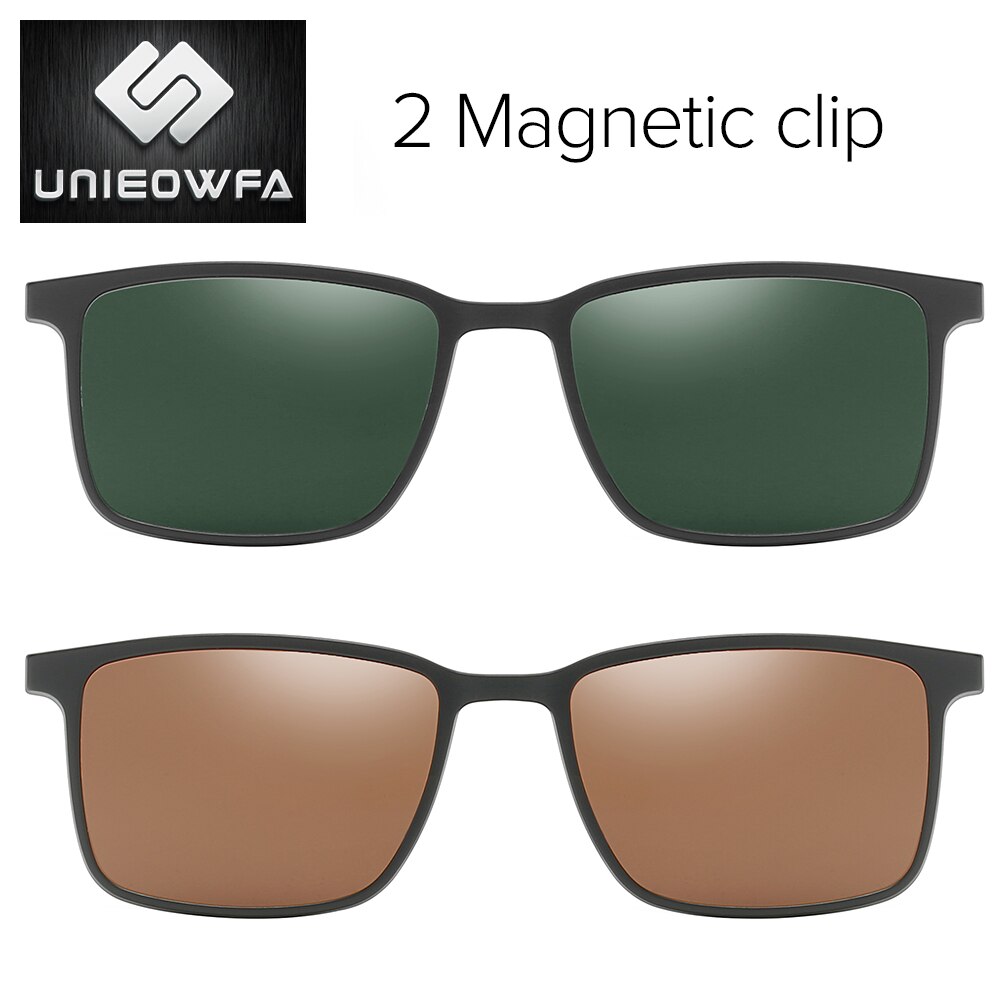 Myopie Magnet Clip auf Gläser Rahmen Männer Optische Verordnung Rahmen Brillen Männer Rechteck Polarisierte Magnet Clip Auf Sonnenbrille: 1909 Grün Braun 2