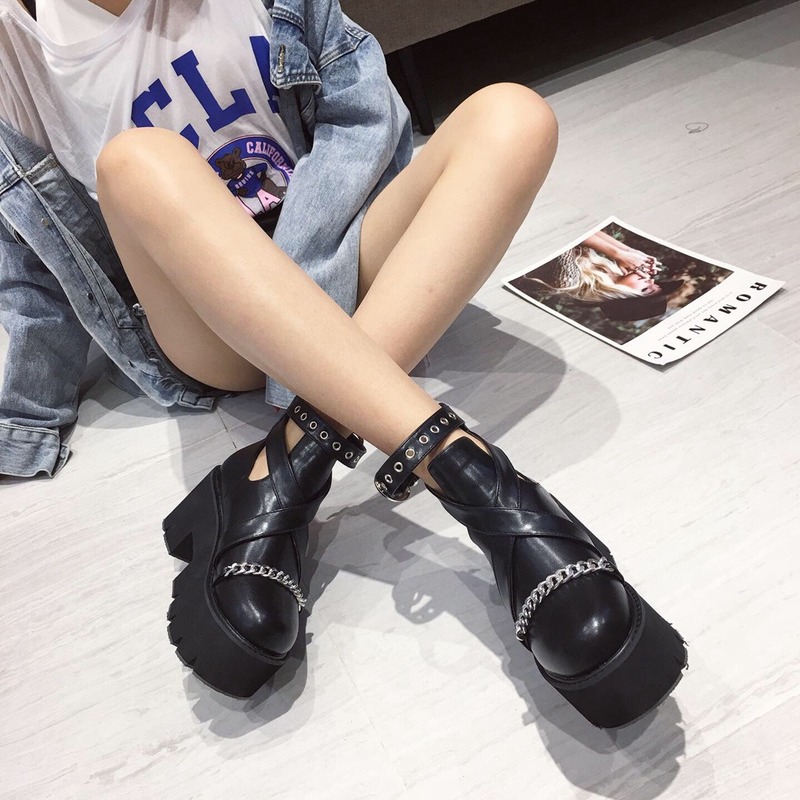 PRETO BRANCO 8cm tacones nueva versión coreana de la plataforma para magdalenas cuña de Metal Botines de tacón alto mujeres zapatos botas mujeres JXQ