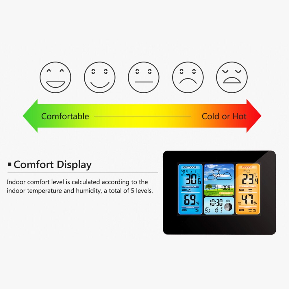 Digital LCD Alarm Clock Weather Station Wifi Indoor Outdoor Temperature Humidity Pressure Wind Weather Forecast Clock