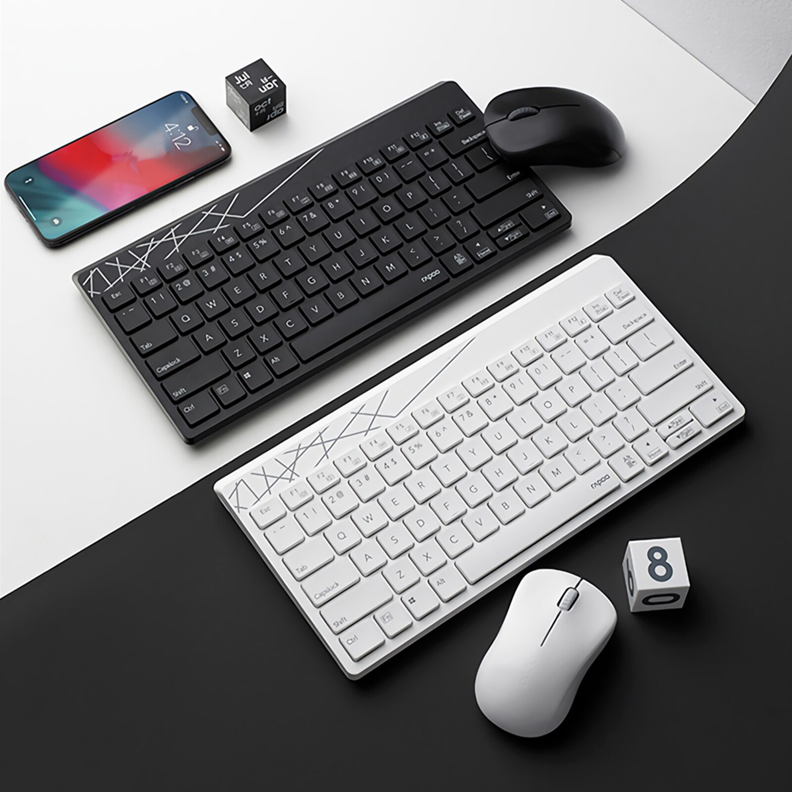 Originele Rapoo 8000S Waterdichte 2.4Ghz Draagbare Draadloze Mute Toetsenbord Met 1000Dpi Draadloze Muis Lange Levensduur Batterij
