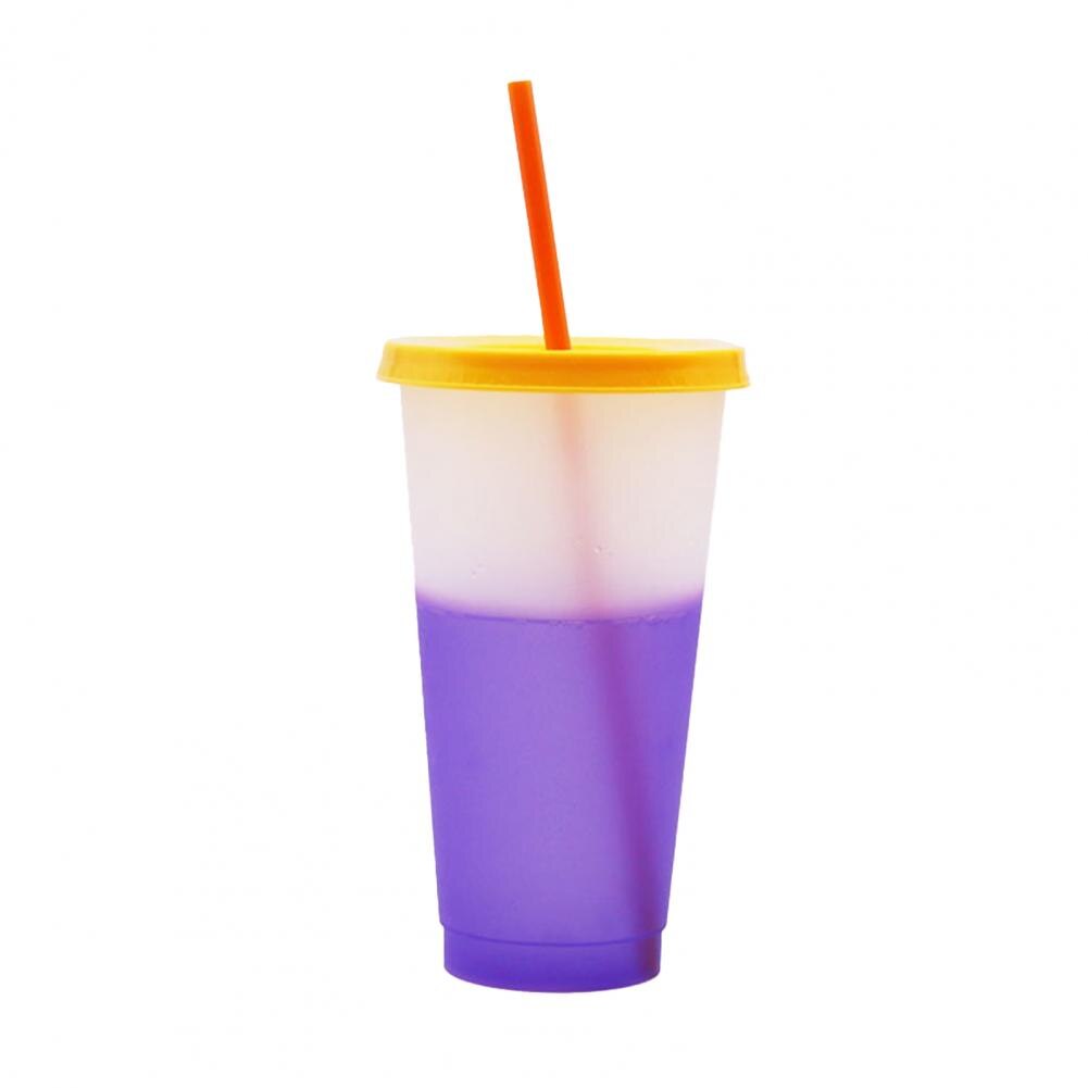 720ml Discoloration Cup Practical Straw Temperature Mug Fixed Ring Water Cup: Purple