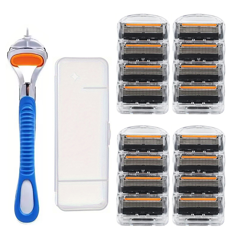 Cuchilla de afeitar de 5 capas, cuchilla de afeitar manual para HOMBRE, cuchilla de afeitar de seguridad, cuchilla de afeitar reutilizable clásica para protección de la piel: Rojo