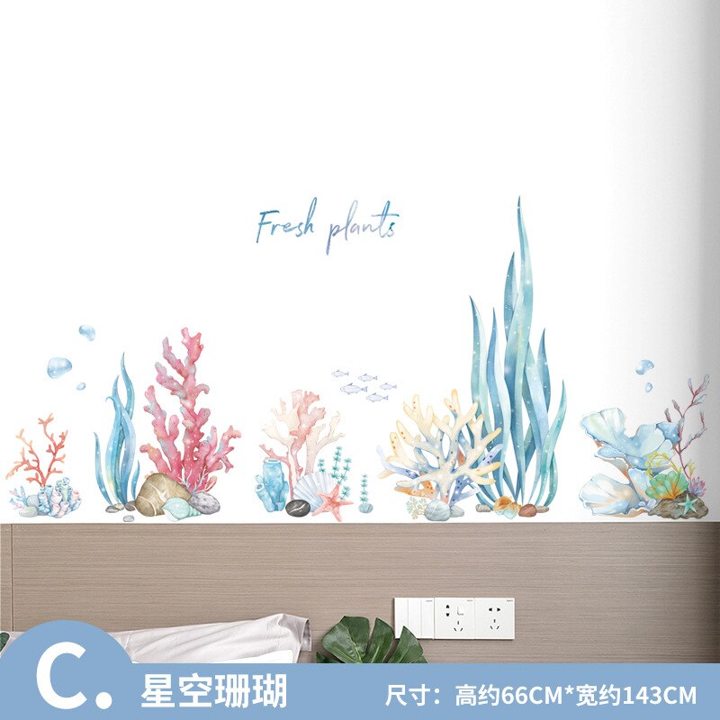 Marine baleine corail autocollant Mural bricolage monde de la mer pour bébé enfants chambre chambre décor papier peint maison pépinière murale décalcomanie: C