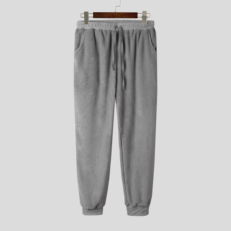INCERUN – pantalon de nuit en molleton pour homme, pyjama doux et , avec cordon de serrage, poches, vêtements de maison et de loisirs: Grey / S