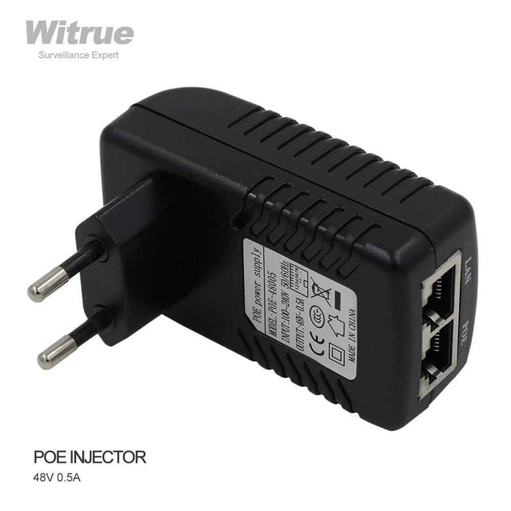 Poe injector 48v 0.5a para câmera ip ethernet cctv poe adaptador poe pino 4/5(+),7/8(-) compatível com ieee802.3af