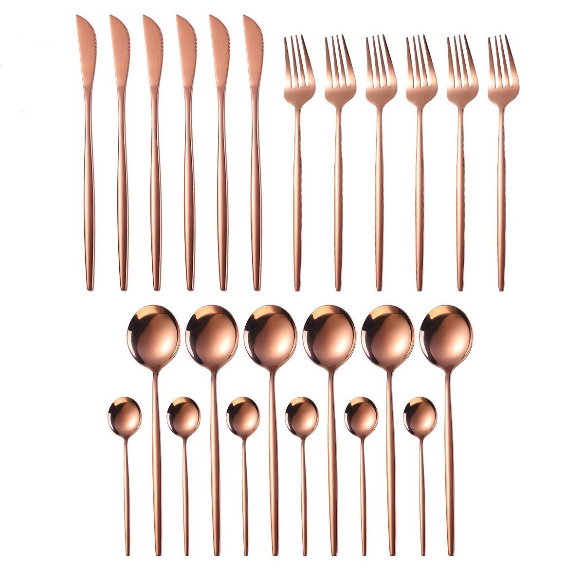 Guld servis set 24 delar gyllene bestick set rostfritt stål servis set bestick silver kniv gaffel sked box set: Roseguld