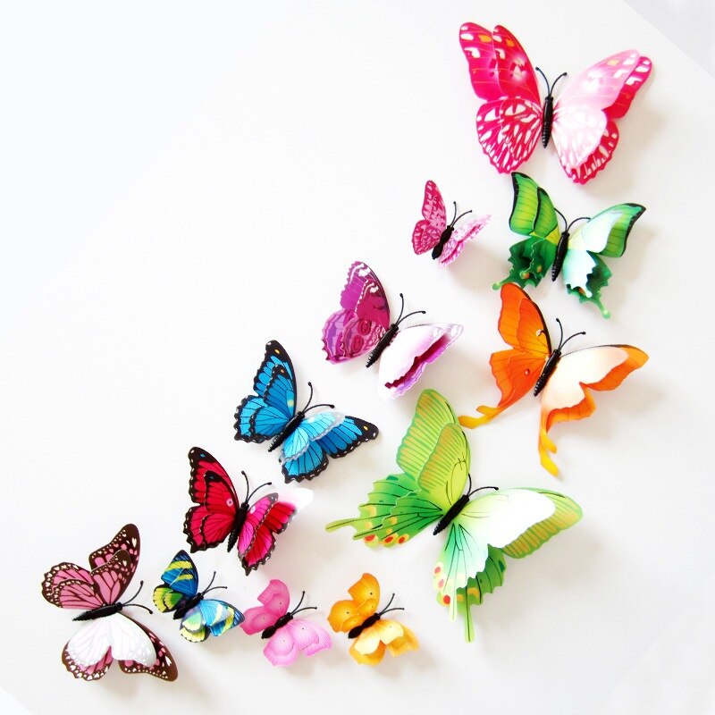 Pegatinas de mariposas artificiales 3D DIY 12 Uds. Para el hogar, decoración de tejas para el frigorífico, autoadhesivo impermeable extraíble de dos pisos: 9