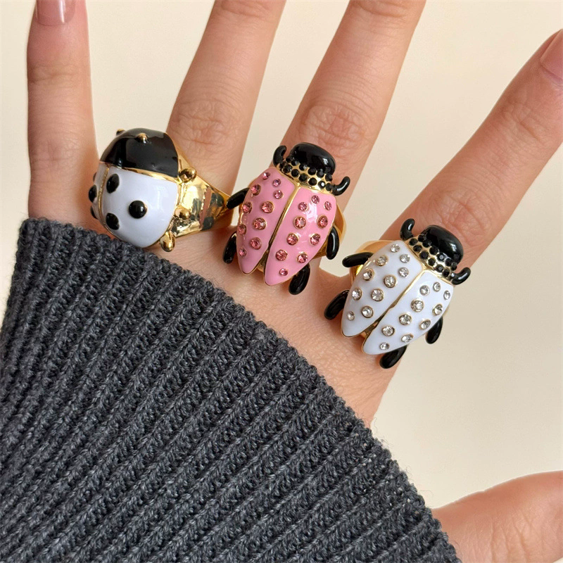 HangZhi Vintage esmalte Rhinestone insecto anillo colorido lindo mariposa escarabajo Punk Y2K joyería para mujeres