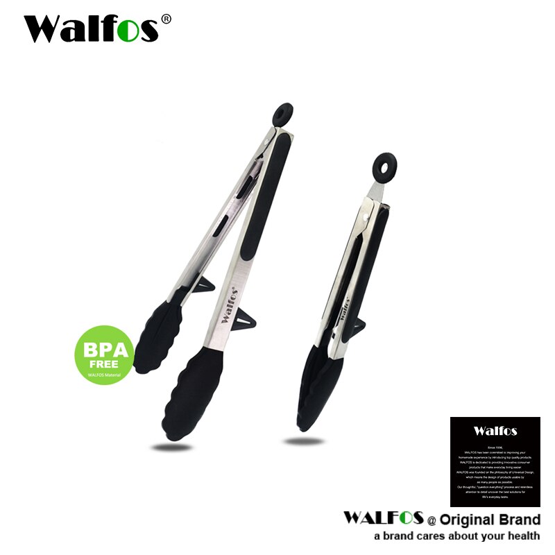 WALFOS-Pinzas de comida sin BPA con punta de silicona, soporte Premium resistente de 12 pulgadas y 9 pulgadas, pinzas de cocina de bloqueo de acero inoxidable: Default Title