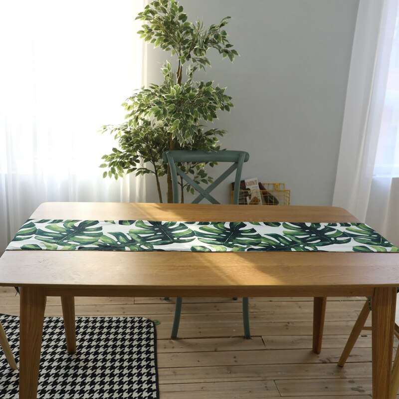 Nordic Fresh Printing Table Runner Green Plant Rectangle Tablecloth Tv Cabinet Cover Towel Monstera Table Mat Coffee Table Deco