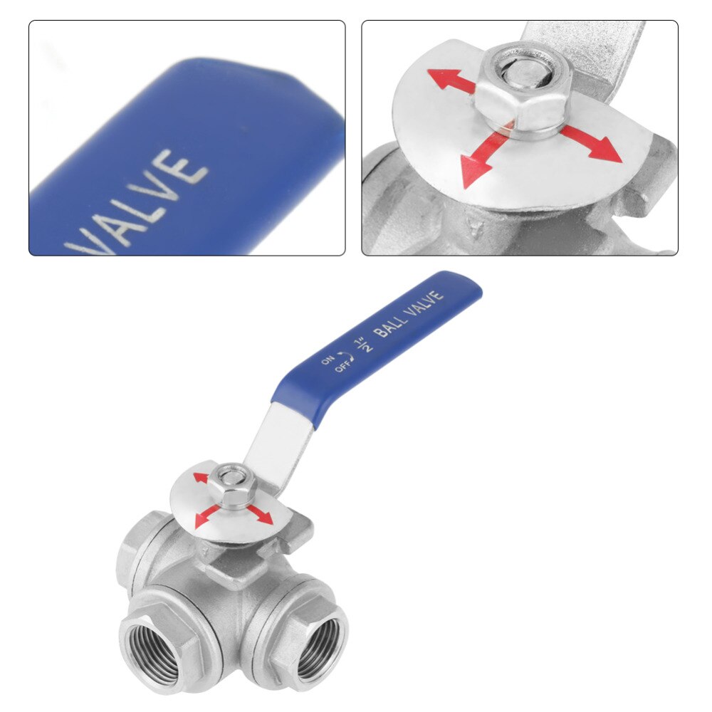 Ball Valve Stainless Steel SUS304 Ball Valve Three-way Type Female Thread DN15 Water Ball Valve Pipe T-port