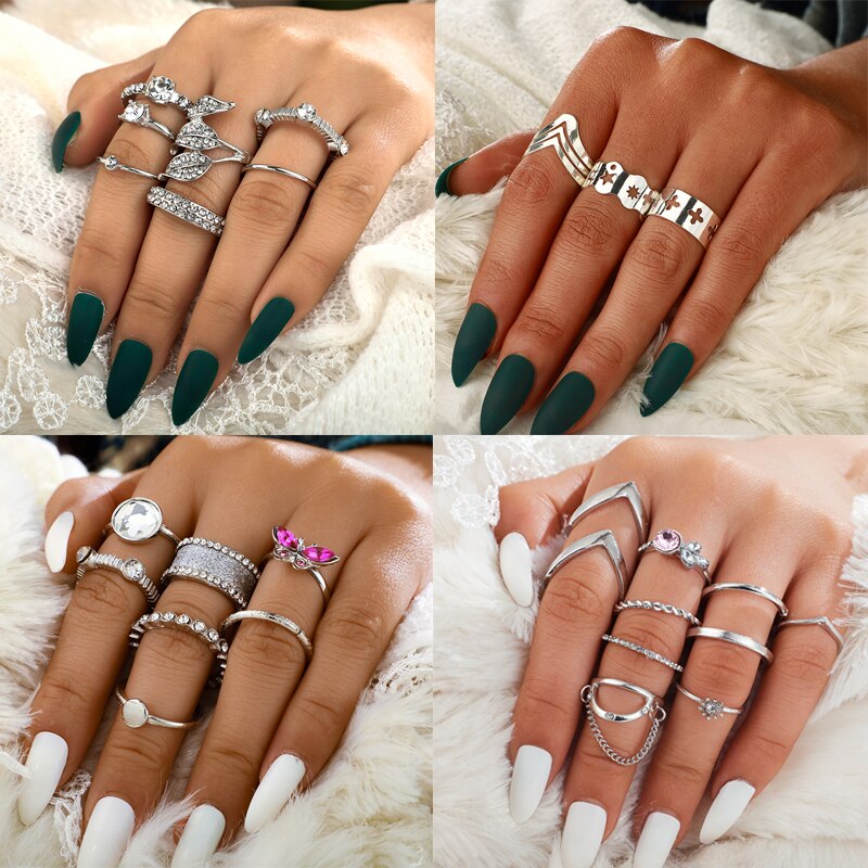 Tocona eenvoudige geometrische sterren maan zilverkleurige ringen voor vrouwen punk boho gezamenlijke vinger ringen set sieraden accessoires