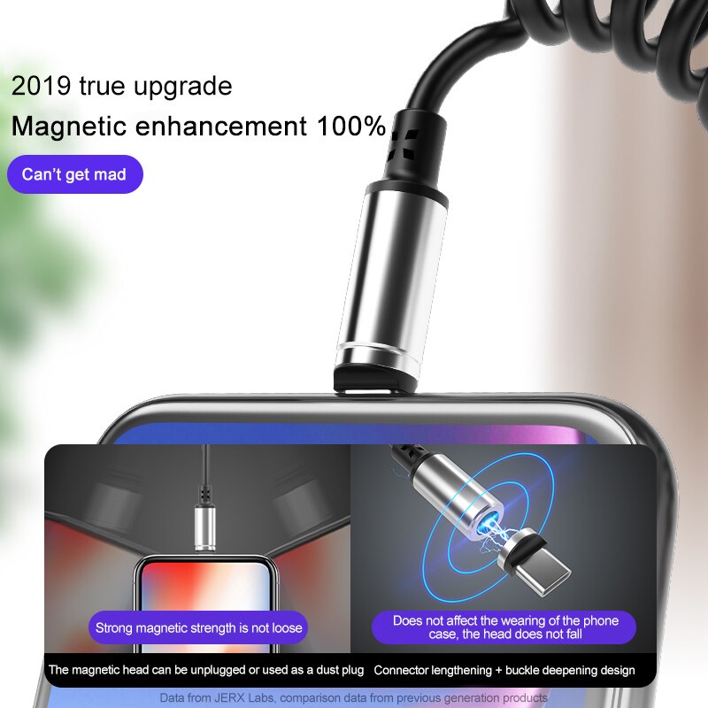 Cavo a molla magnetico 3A Micro USB tipo C cavo di ricarica rapida a 8 Pin per iPhone X Samsung S9 S10 cavo retrattile Huawei P30 lite