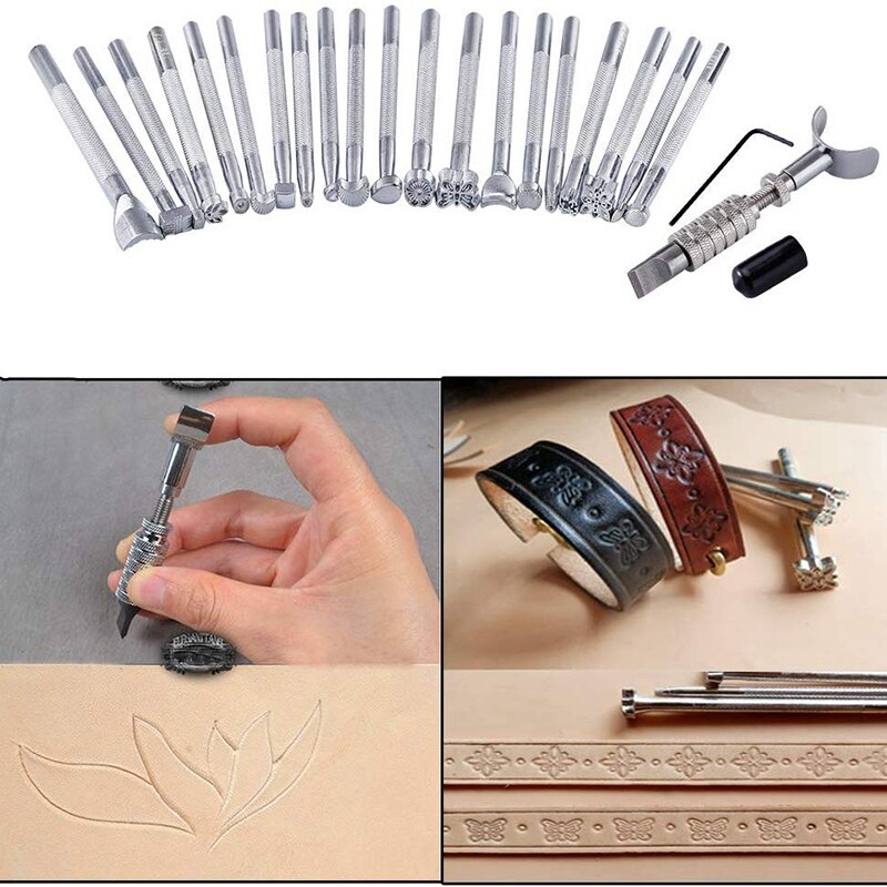 BEST22 Pieces Leather Tool Kit with Leather Stamping Tools Leather Craft Set Leather Working Hammer for Leather Craft DIY Leathe