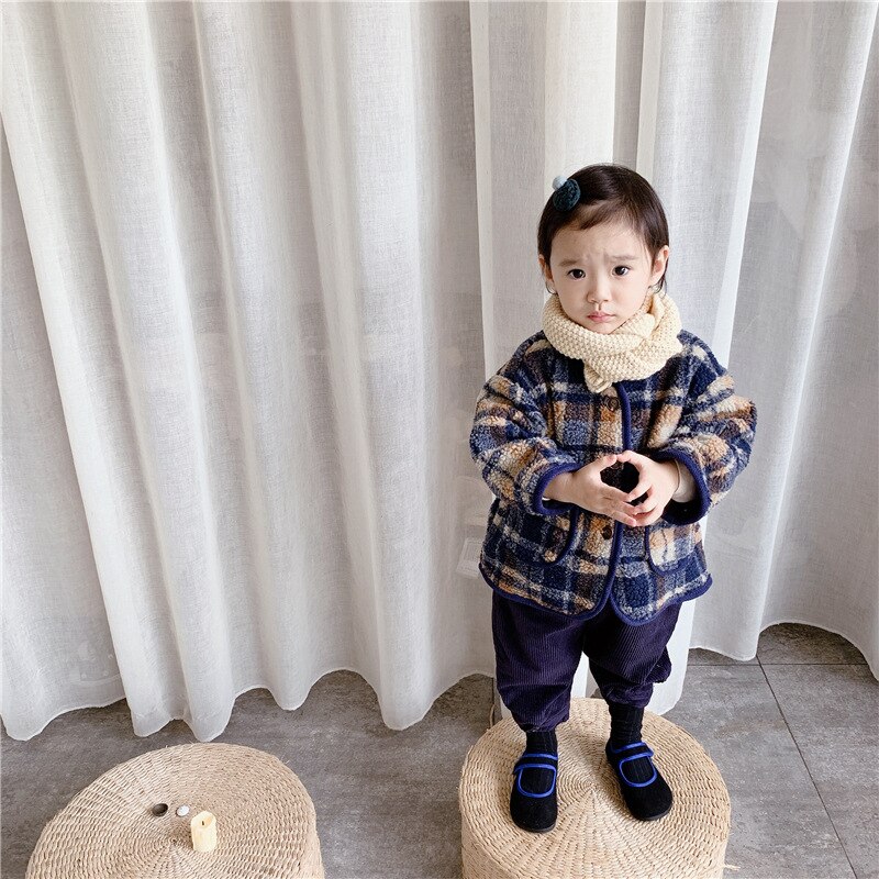 5550 wollen winterjassen voor kinderen, geruite katoenen kleding, babyjongens- en meisjesjassen, warme kleding, 1-7t peuteroutfits