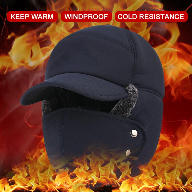 Chapeau coupe-vent en fourrure pour hommes et femmes, casquette à rabat d'oreille bombardier, casquette Anti-neige équipement de plein air en coton, hiver