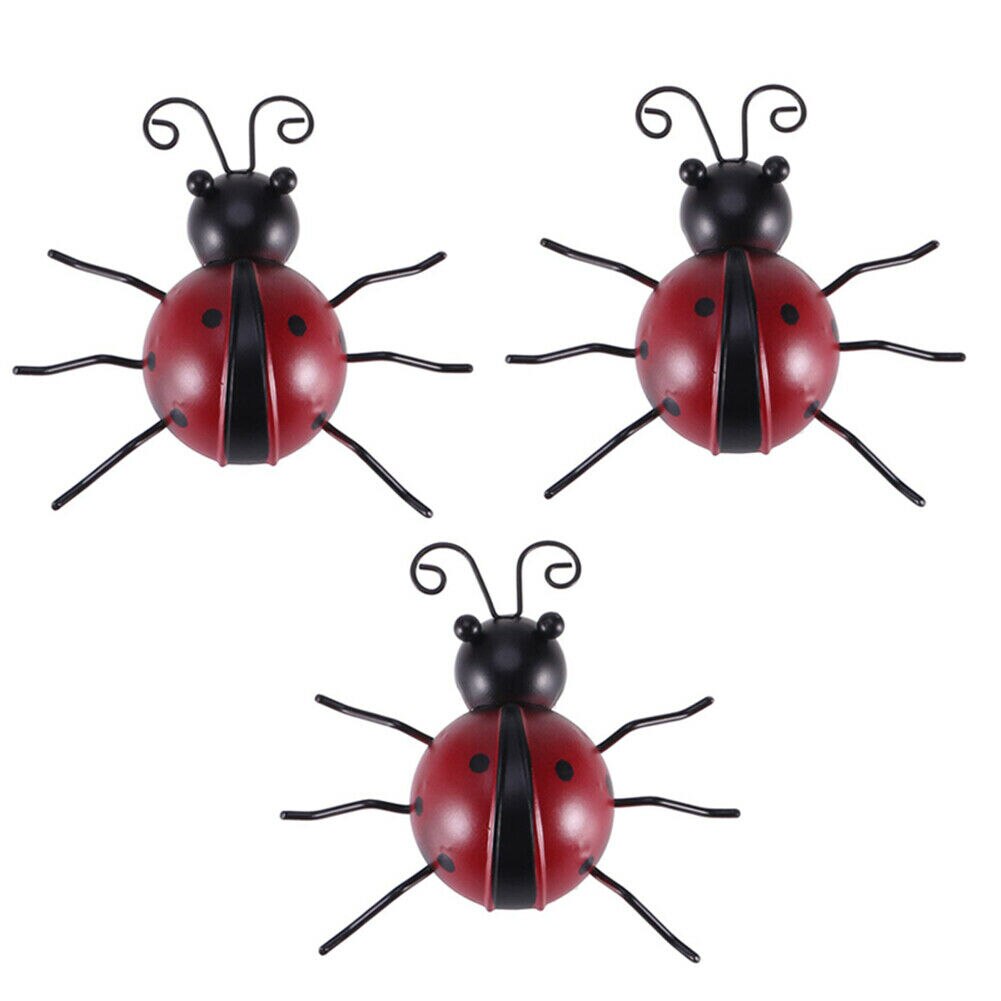 3pcs Outdoor Garden Metal Craft Hanging Ornament Ladybug Shape Decoration Garden Home Metal Ladybug Hanging Decoration