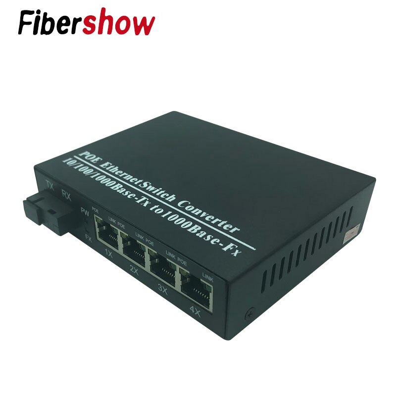 POE Switch 1 SC 4 RJ45 fiber connector to 4 10/100/1000M ethernet ports 5 port media converter