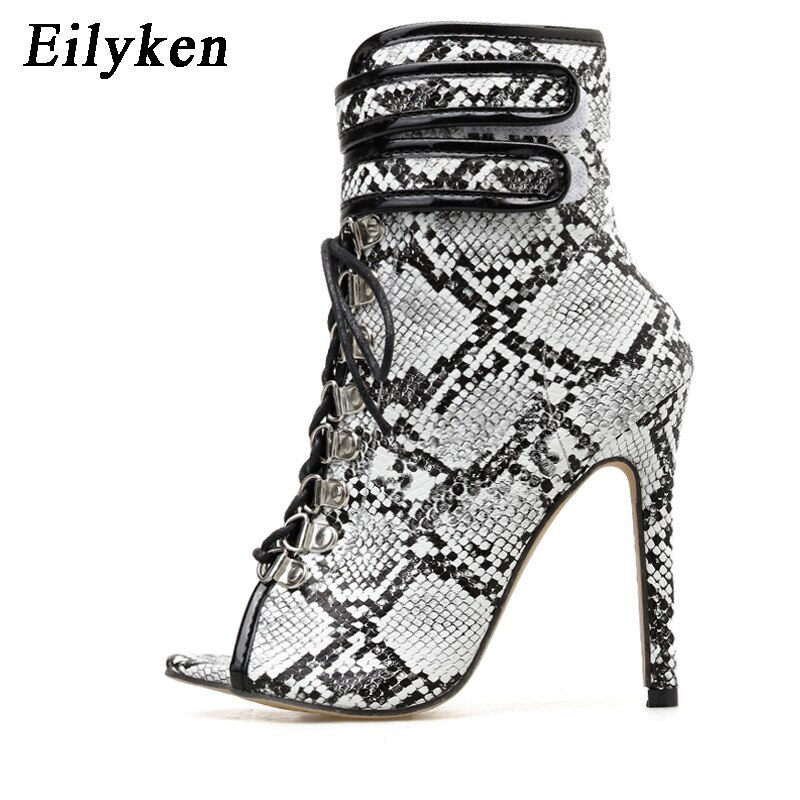 Eilyken slangeprint efterårsstøvler sandaler kvinder høje hæle peep toe ankel støvletter nitte kvinde støvler str. 35-40: Slangemønster / 39