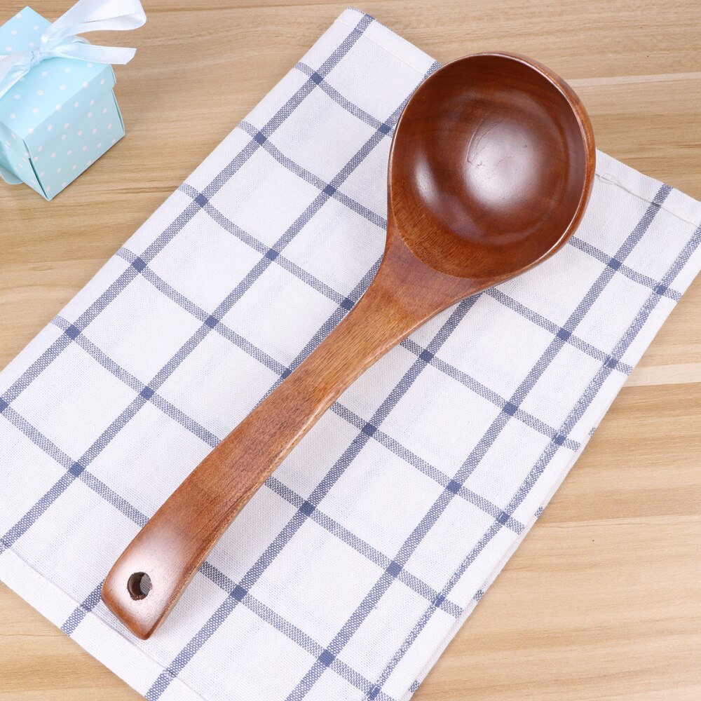Healthy Wooden Long Handle Soup Ladle Cooking Spoons Kitchen Utensils 28cm