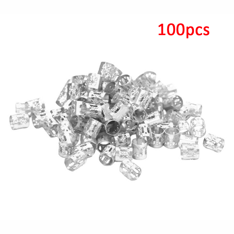 100 stk/parti hår metalrørring dreadlock perler til fletninger hårperler til dreadlocks justerbar hårfletning manchetclips tilbehør: 01