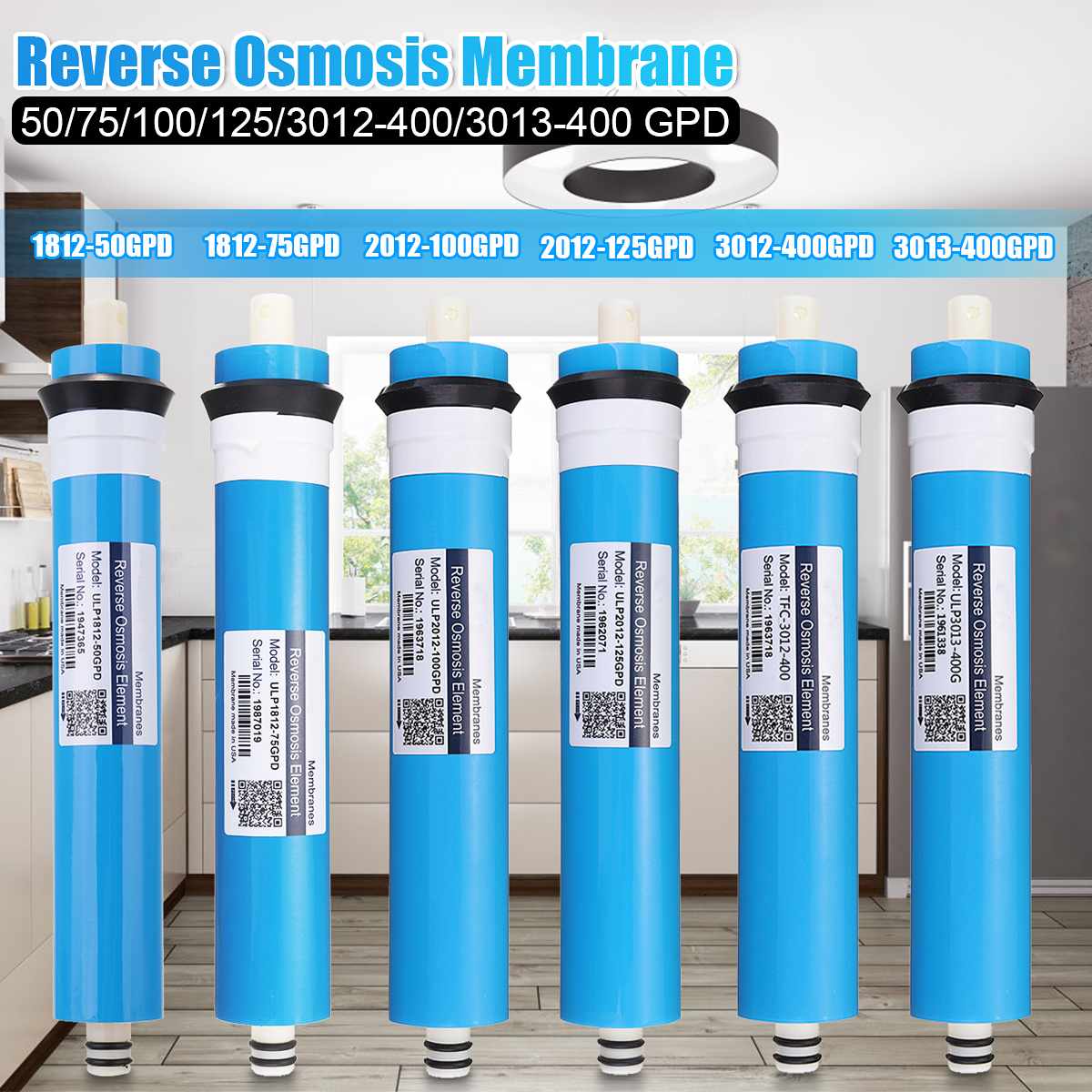 50/75/100/125/400GPD Reverse Osmosis RO Membrane Water Filter Replacement RO Water System Filter Water Drinking Purifier