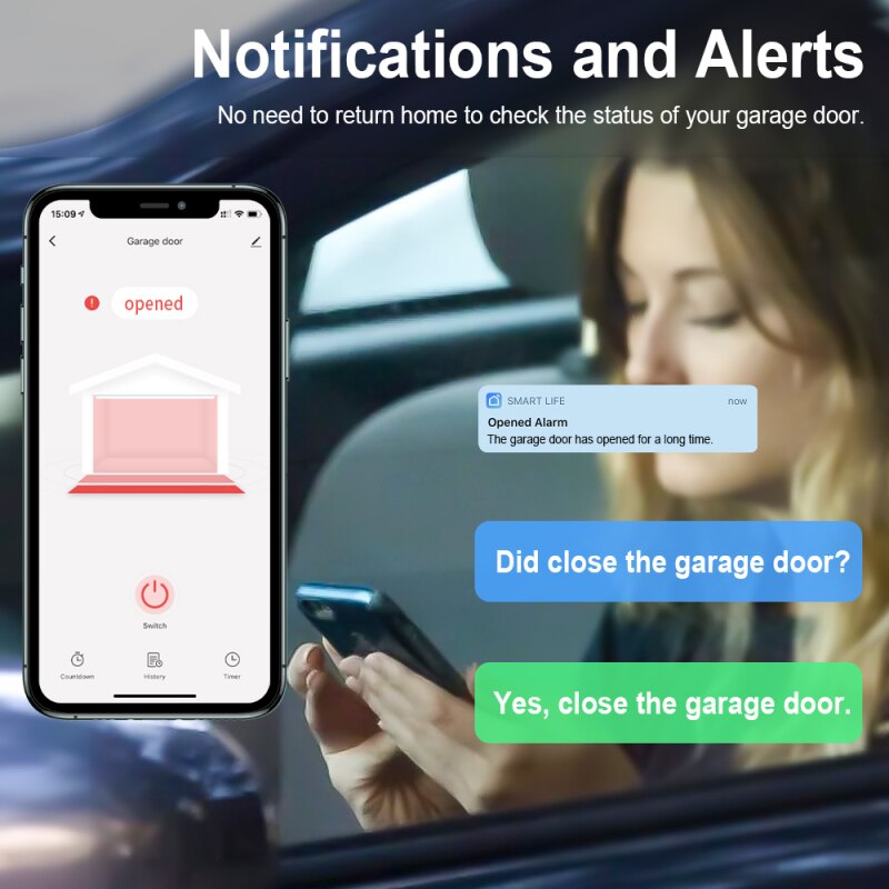 Tuya Wifi Garage Door Switch Intelligent Garage Door APP Remote Conrtrol Wireless Controller Work with Alexa Google Home