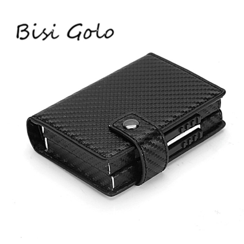 Bisi goro dobbelt kort pung aluminium rfid blokering metal kvinder kortholder kreditkort etui kvinder mænd kort id holder side push: Carbon black x -35a