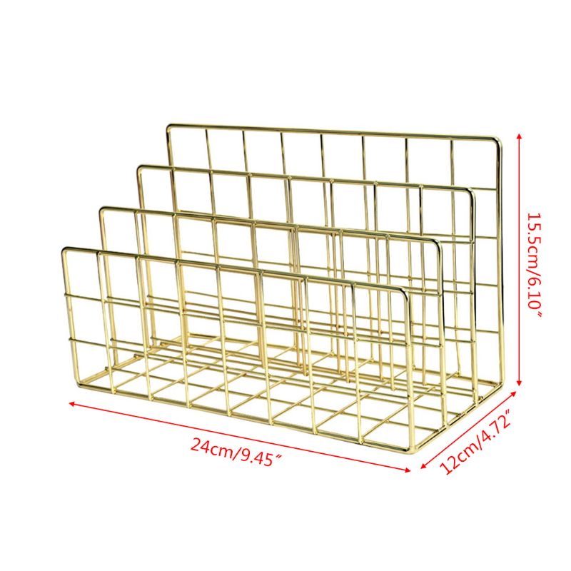 Grid 3 Compartments Bookshelf Magazine File Organizer Holder Wrought Iron Rack Q1JC