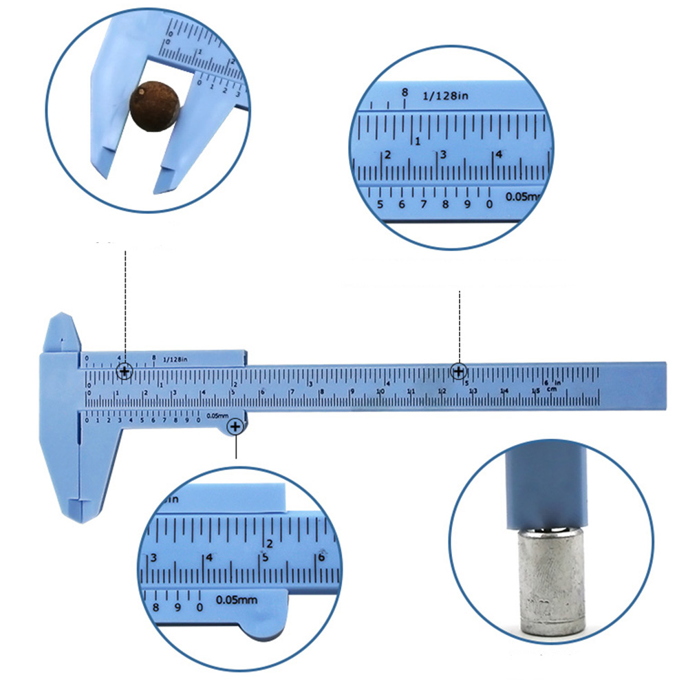 Calibre Vernier plástico micrómetro diario de la herramienta 150mm blanco Mini Calibre Vernier plástico de corredera medida herramienta gobernante