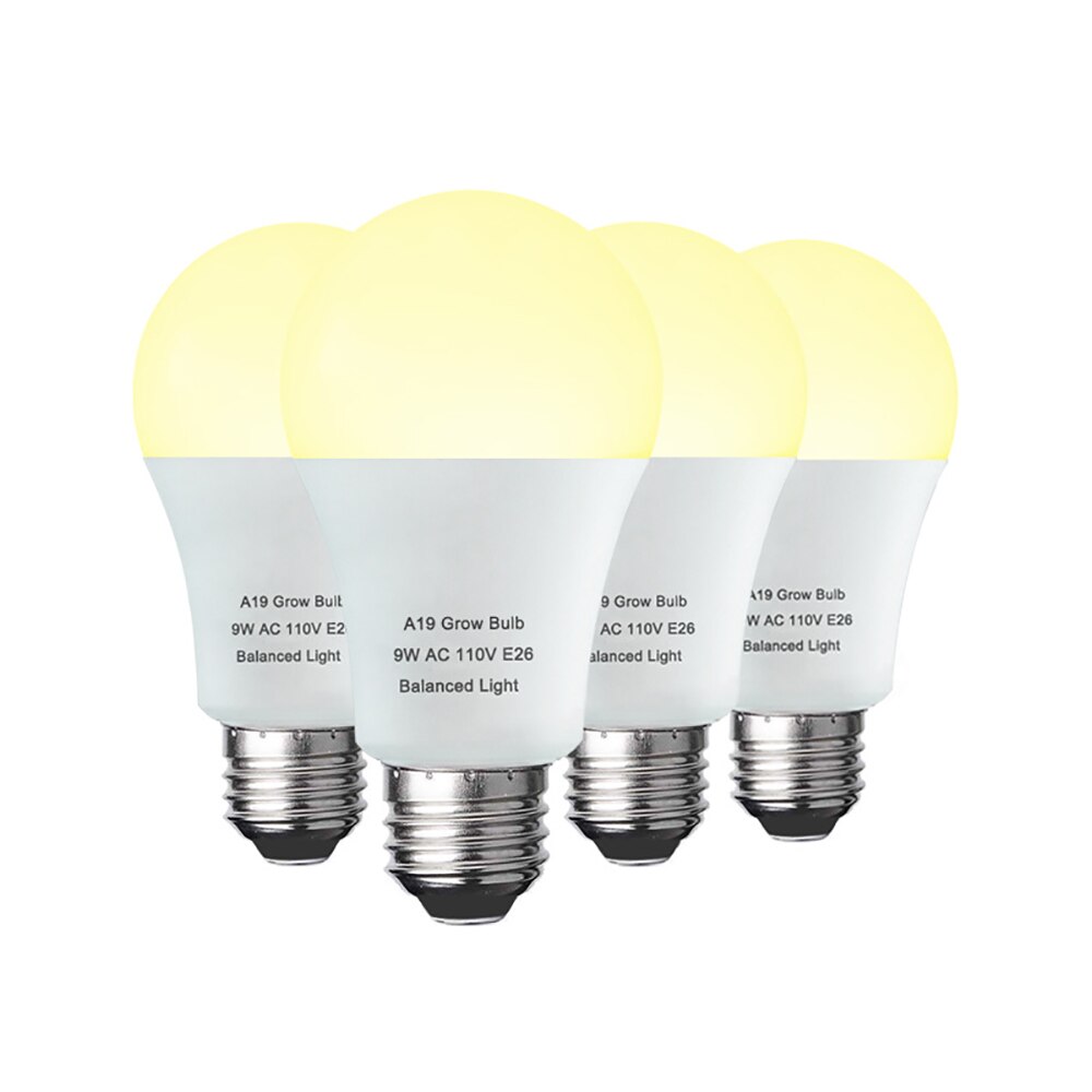 Growing Lamp Bulbs Full Spectrum Light E26 9W 110V Purple Yellow Fruit and Vegetable Nursery Potted Plant Globe Fill: 4 Pack Yellow
