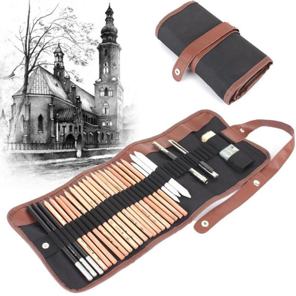 29 pcs Sketch &amp; Drawing Art Tool Kit With Graphite Pencils, Charcoal Pencils, Paper Erasable Pen, Craft Knif