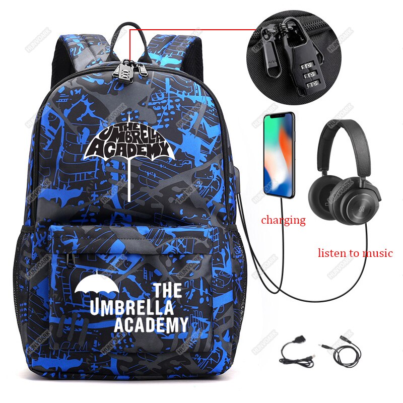 The Umbrella Academy Backpack Students Capacity School Bags For Boy Girl Teenager USB Charge Computer Anti-theft Laptop Mochilas: Army Green