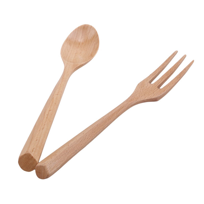 Beech Spoon Japanese Simple Style Natural Solid Color Handle Wooden Spoon Fork Kitchen Tableware