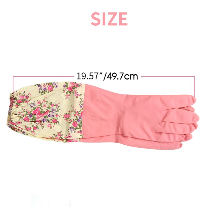 ORZ-guantes de látex para limpieza del hogar, manoplas largas rosas para lavar platos, guante de goma para el trabajo, suministros de cocina: Pink Lined