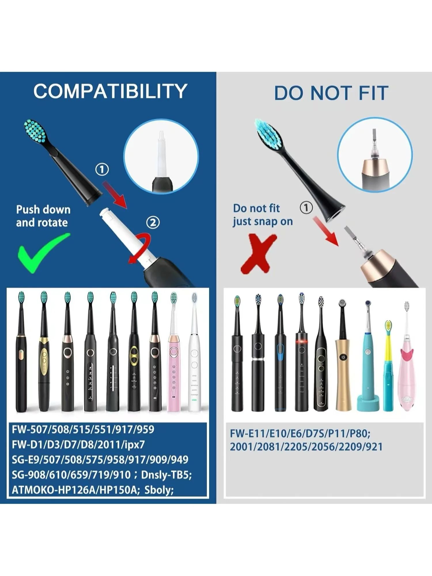 Cabezales de cepillo Interdental Fairywill, cabezales de repuesto para cepillo de dientes eléctrico sónico FW-507 FW-508 FW-917 FW-959 D7 D8