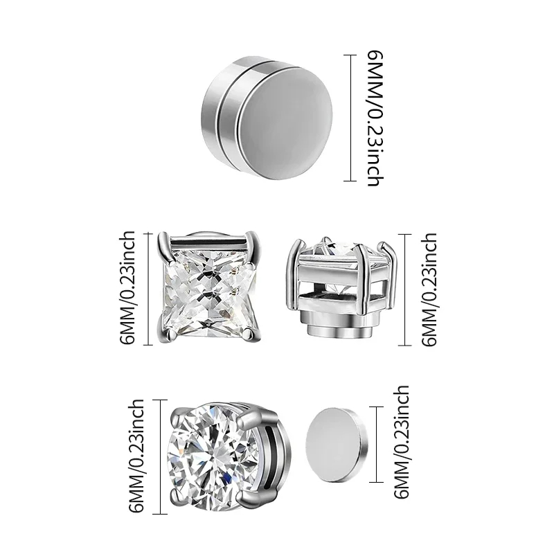 3/4/6 Paar Kristall Starke Magnetische Ohrstecker Clip Ohrringe für Männer Frauen Punk Runde Zirkon Magnet Ohrringe Nicht durchbohren Schmuck