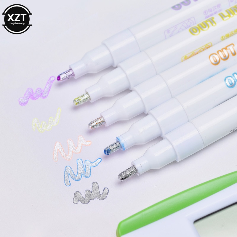 Colorful Highlighter Pen Writing Drawing Double Line mildliner Outline Pen Fluorescent Markers Letter Album Card Pen stationery