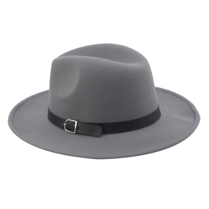 Mænd fedoras kvinders jazz hat sommer forår sort uld blandet cap udendørs afslappet hat: Grå