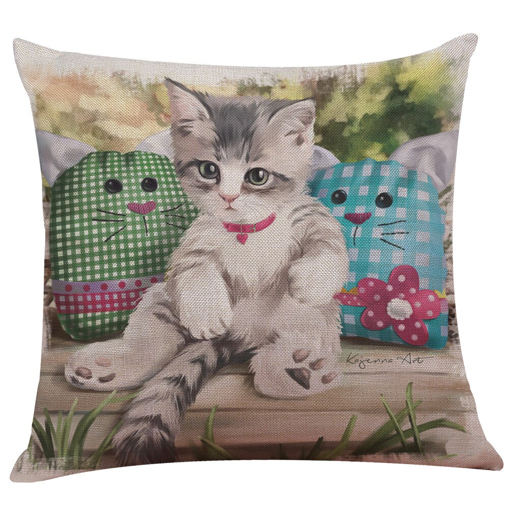 Mignon chat impression housse de coussin Kissen oreillers décoratifs pour canapé-lit maison taie d'oreiller Cojines Decorativos Para Sofá: C