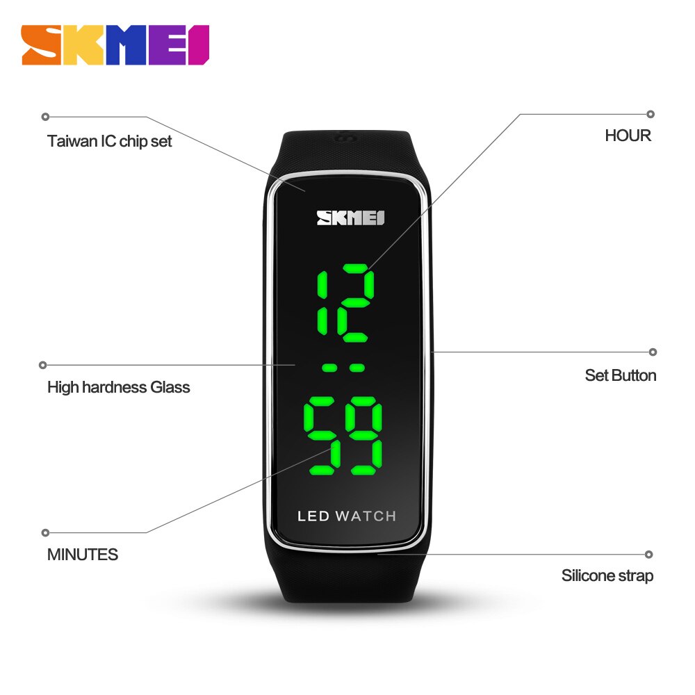 Skmei sport digitale horloges voor dames led digitale waterdichte polshorloges siliconen band complete kalender relogio feminino girl