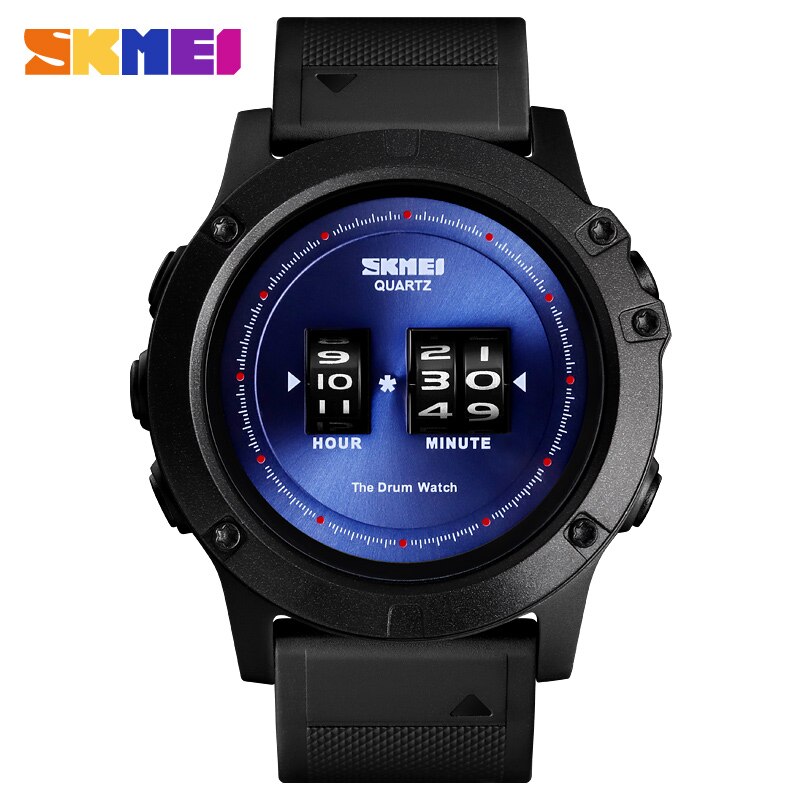 Skmei gepatenteerd herenhorloge quartzhorloges waterdicht grote wijzerplaat pu-band polshorloges reloj hombre 1546 horloge heren: Blauw