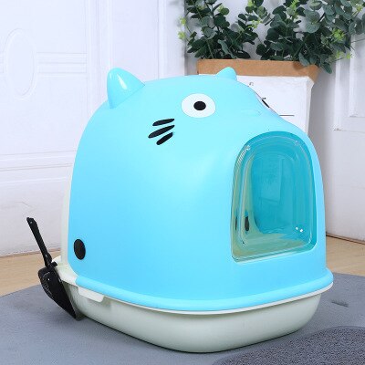 VOW Pets Cat Litter Box Fully Enclosed Extra Large Deodorant Anti-splashing Oversized Toilet Cat Basin Deodorant Poop Basin: blue