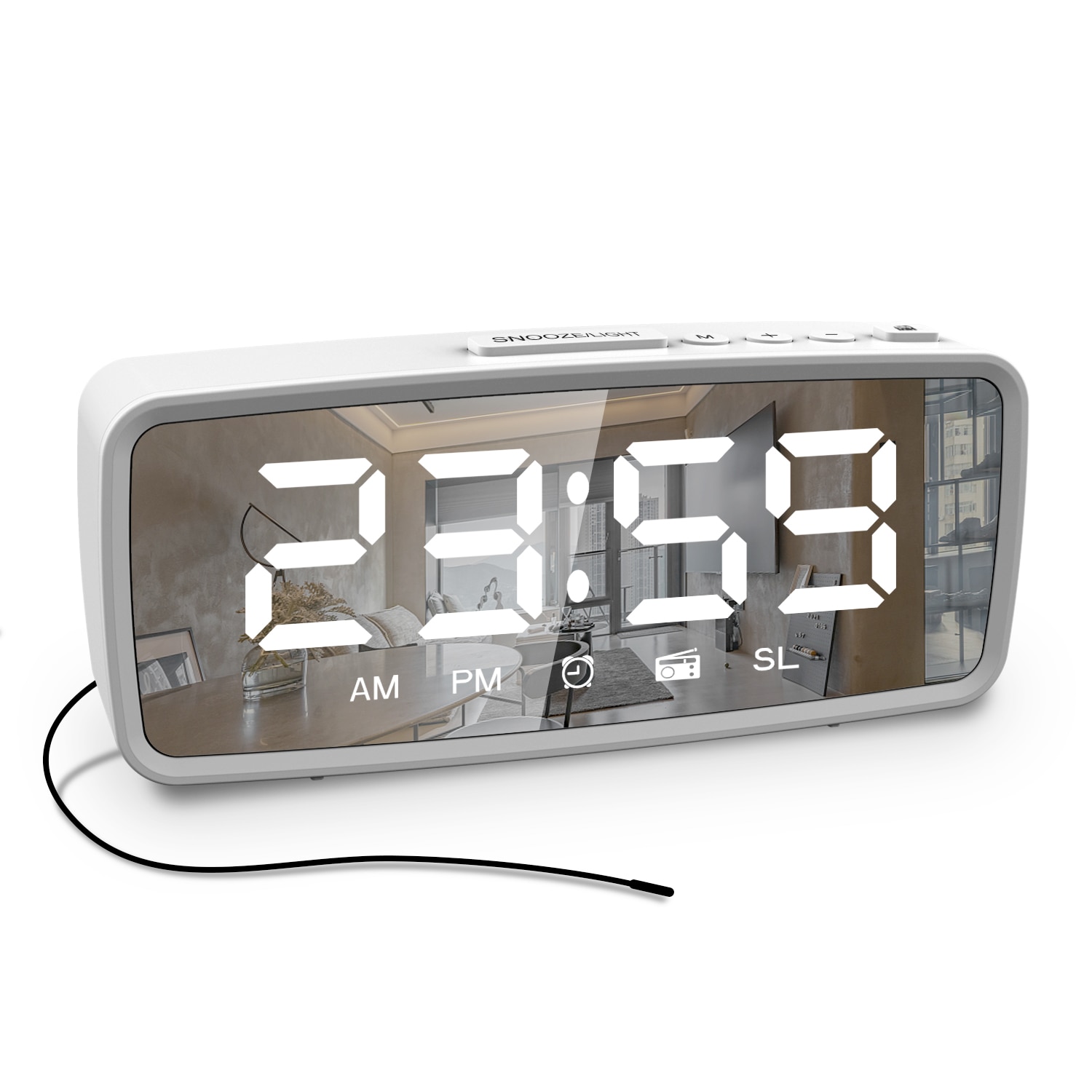 FM Radio LED Digital Smart Alarm Clock Watch Table Electronic Mirror Desktop Clocks 3 Levels Dimmer with Timer Snooze