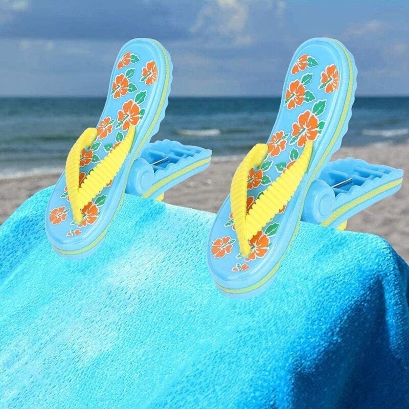 4 Pack Strandlaken Clips Plastic, Leuke Slippers Zonnebank Strand Haringen, Grote Sized Wasserij Pinnen Voor , strand, Zwembad