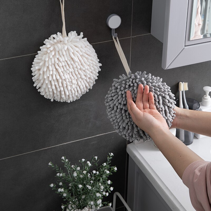 Chenille Hand Towels Kitchen Bathroom Hand Towel Ball with Hanging Loops Quick Dry Soft Absorbent Microfiber Towels