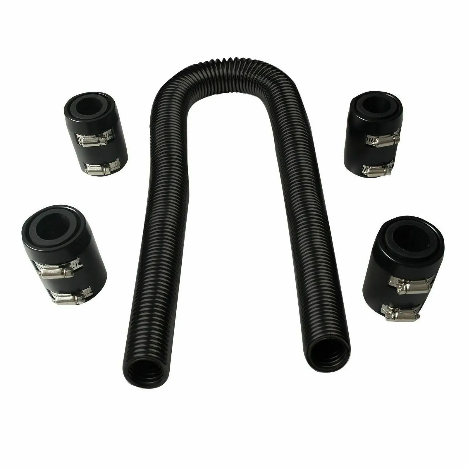 Kit de manguera de agua refrigerante flexible para radiador de acero inoxidable, Universal, negro, plateado, 48 ", con tapas: Negro