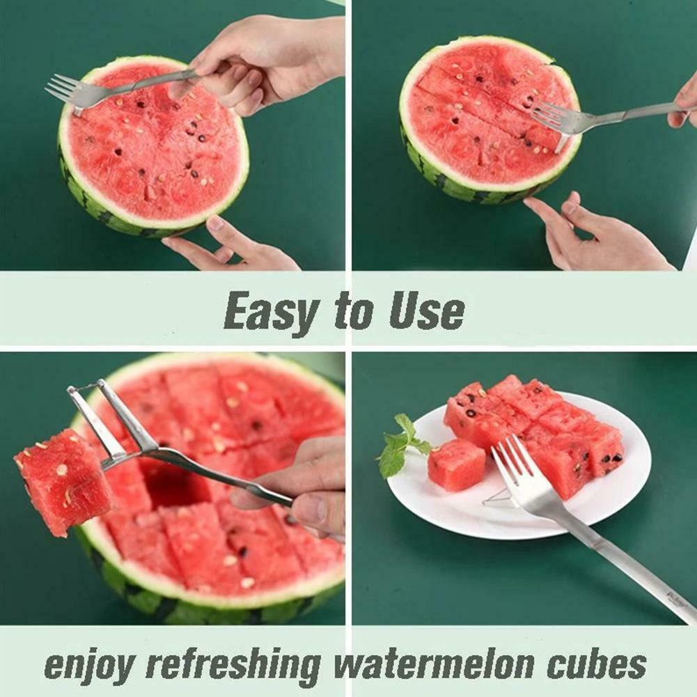 Watermelon Slicer Cut Melon Tool Stainless Steel 2In1 Watermelon Fork Fruit Slicer Melon Fruit Cutting Kitchen Accessories