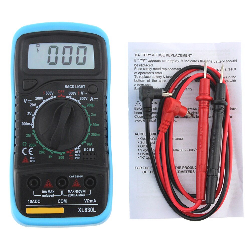 XL830L DT830B High Safety AC/DC Multimeter LCD Digital Volt Amp Ohm Tester Meter Voltmeter Ammeter Overload Protect With Probe: XL830L Blue
