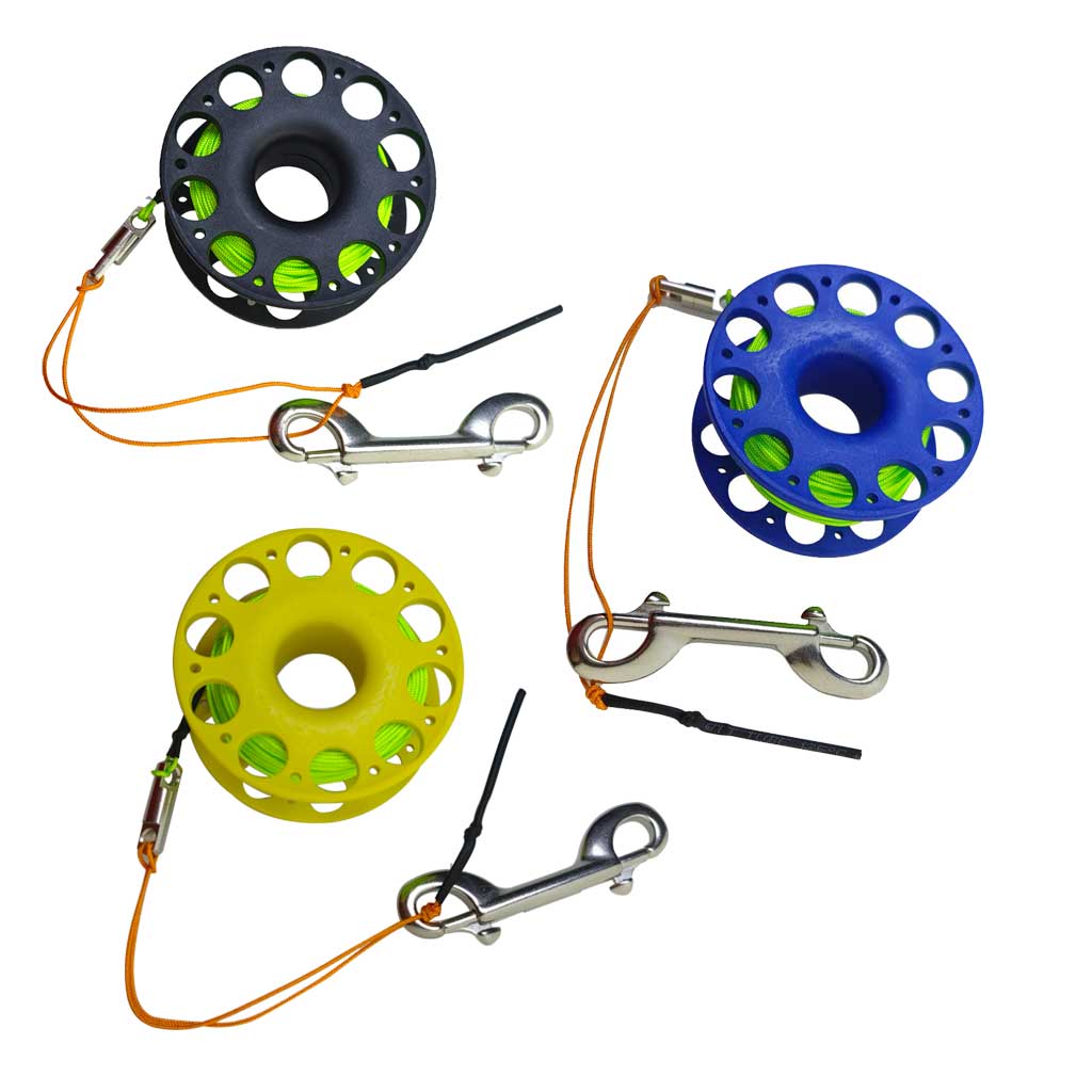 Carrete de buceo de 30M, carrete de dedo con gancho de doble punta de acero inoxidable, equipo de snorkel técnico, carrete de línea guía de buque de cueva